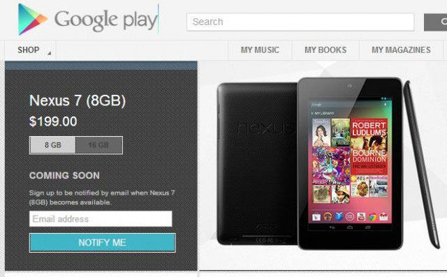 Nexus 7 пропал из магазина Google Play