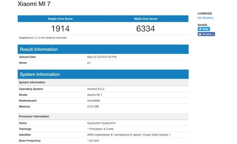 Xiaomi Mi 7 получит процессор Snapdragon 835