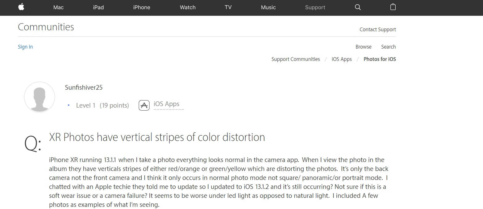 Пользователи жалуются на баг камеры iPhone Xr в iOS 13.1.1