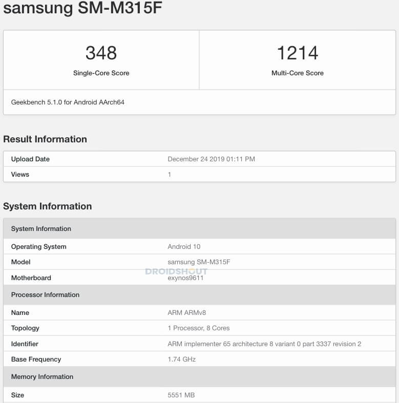 Samsung Galaxy M31 Geekbench